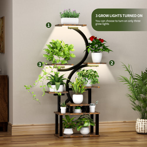 8 Tier Metal Plant Stand With 5 Full Spectrum Grow Lights 10 Level Dimmable Design