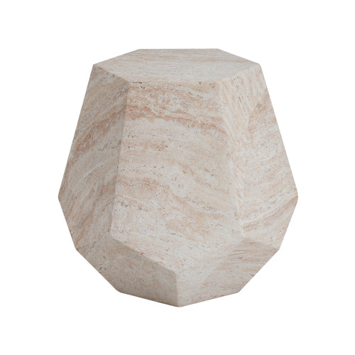 Outdoor/Indoor Lightweight Concrete Side Table,Hexagonal Round Travertine Accent Table