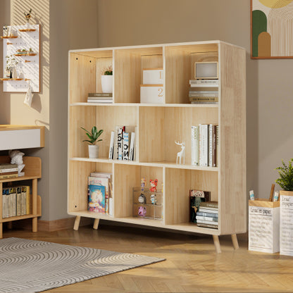 Pine Wood 8-Compartment Fixed Grid Household Toy Book Storage Cabinet