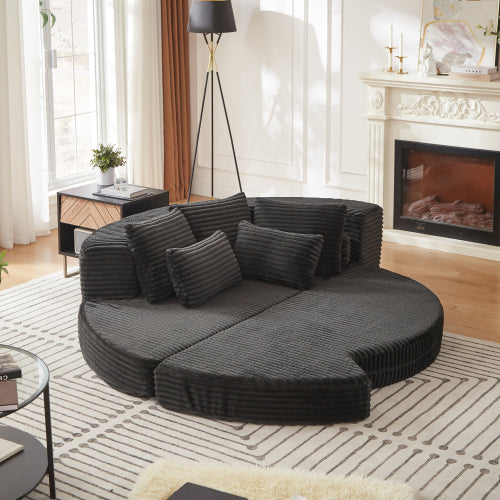 78.5 inch  Corduroy Semi-Circular Sofa-Bed Recliner,5 Pillows & Neck Pillow