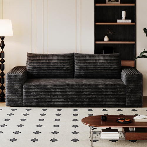 71 inch  Black Corduroy 3-Seater Deep-Seat Sofa, No Assembly