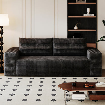 71 inch  Black Corduroy 3-Seater Deep-Seat Sofa, No Assembly