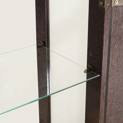 Cherry Lighted Tempered Glass Curio Cabinet Mirrored Back Panel Adjustable Shelf Vintage Metal Handle Home Display Cabinet
