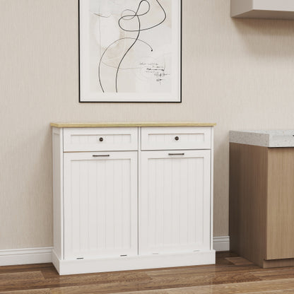 White E1 MDF Two-Drawer Hidden Tilt-out Trash Storage Cabinet