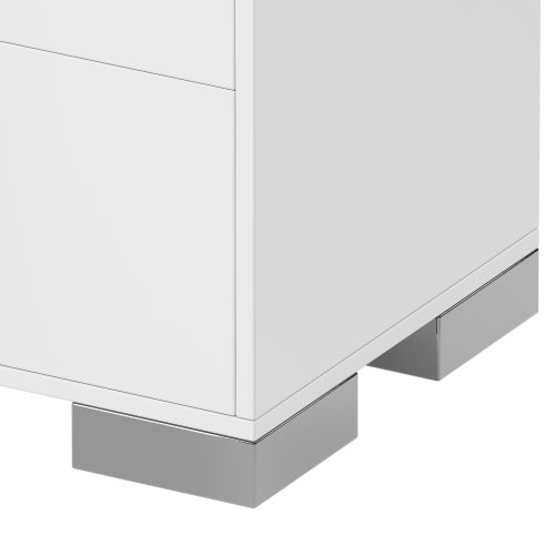 Modern End Table with Drawers, Elegant Nightstand with Metal Foot,Wood Bedside Table with Mirrored Metal Handles,Sofa Side End Table for Bedroom Living Room Office,White