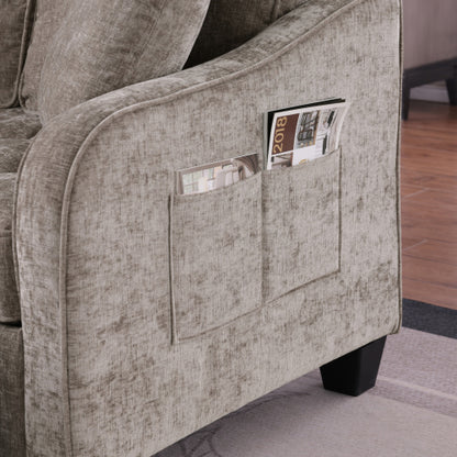 Brown 2-Seater Irregular-Shape Sofa Chaise, Storage Footrest, 2 Throw Pillows