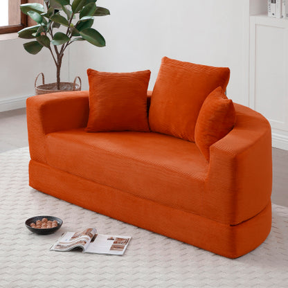 Compressed Corduroy Frameless Convertible Floor Sofa-Bed No-Assembly Adjustable Futon for Apartment Bedroom Living Room
