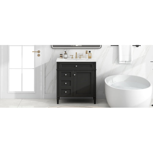 30'' Bathroom Vanity with Top Sink, Modern Bathroom Storage Cabinet with 2 Drawers and a Tip-out Drawer, Single Sink Bathroom Vanity