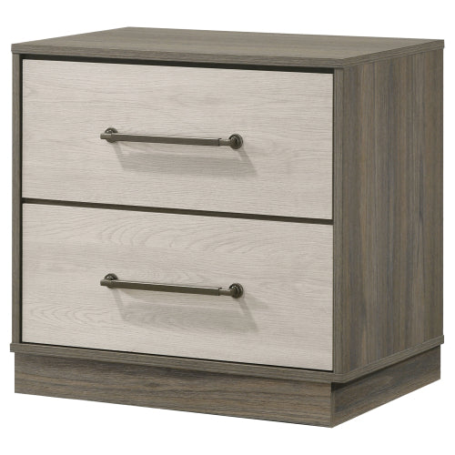 Grey Oak 2 Drawer Nightstand with Storage, Modern Bedside Table with Metal Handles