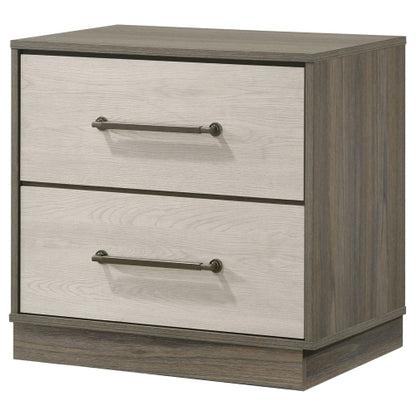 Grey Oak 2 Drawer Nightstand with Storage, Modern Bedside Table with Metal Handles