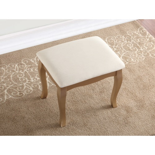 Gold Wood Makeup Vanity Table and Stool Set, 5 Lined Drawers, Adjustable Oval Mirror, 32 inch W