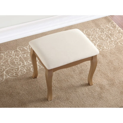Gold Wood Makeup Vanity Table and Stool Set, 5 Lined Drawers, Adjustable Oval Mirror, 32 inch W