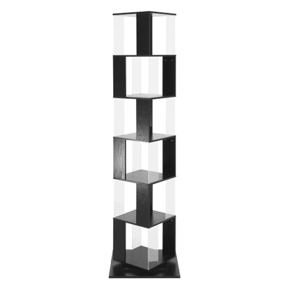 6-Tier Black 360¡ã Rotating Bookshelf Particleboard Acrylic Anti-Tall Base Household Multi-Layer Storage Display Shelf
