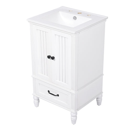 20" Bathroom Vanity with Sink, Bathroom Cabinet with Two Doors, Magnetic Door Stopper and Adiustable Foot Pads, A Drawer, White
