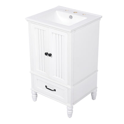 20" Bathroom Vanity with Sink, Bathroom Cabinet with Two Doors, Magnetic Door Stopper and Adiustable Foot Pads, A Drawer, White
