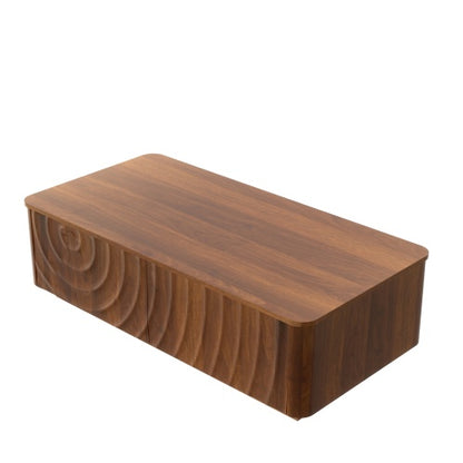47 Inch Wave Texture Coffee Table with 2 Drawers Hidden Base Walnut Brown