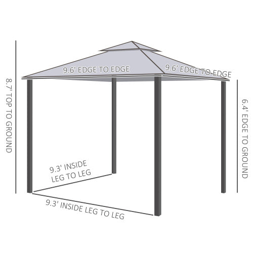 Outsunny 9.6' x 9.6' Patio Gazebo, Outdoor Canopy Shelter with 2-Tier Roof and Netting, Steel Frame for Garden, Lawn, Backyard, and Deck, Gray