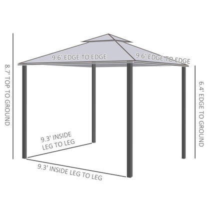 Outsunny 9.6' x 9.6' Patio Gazebo, Outdoor Canopy Shelter with 2-Tier Roof and Netting, Steel Frame for Garden, Lawn, Backyard, and Deck, Gray