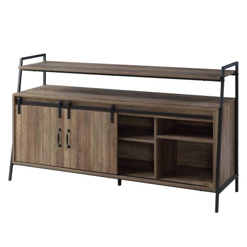 Rustic Oak & Black 60 Inch TV Stand with Sliding Barn Door for 58 Inch TV