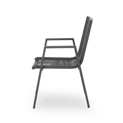 Outdoor Modern Aluminum Dining Chair with Rope Seat (Set of 2), Gray and Dark Gray
