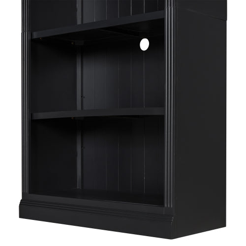 Black 5-Tier Tall Bookshelf With USB LED Light Strip Adjustable Home Display Rack