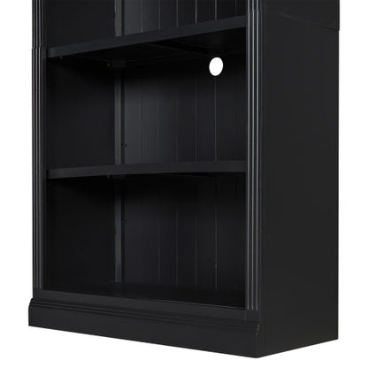 Black 5-Tier Tall Bookshelf With USB LED Light Strip Adjustable Home Display Rack