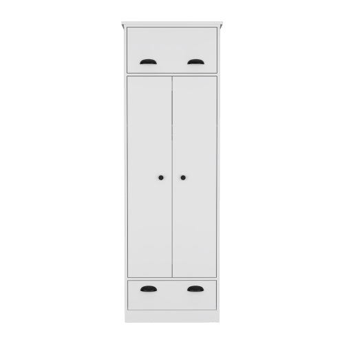 Armoire with 1 Drawer and 1 Hinged Drawer with Handles White