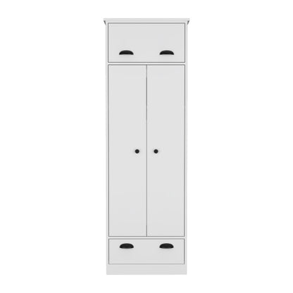Armoire with 1 Drawer and 1 Hinged Drawer with Handles White