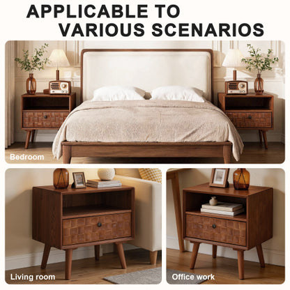 Mid-Century Modern Carved Wood Nightstand