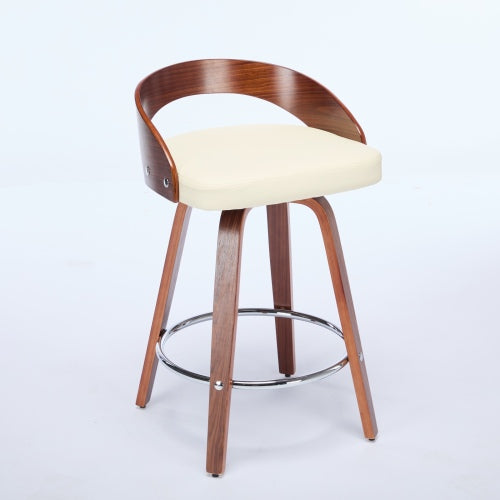 Bar Stools Set of 2, Swivel Bar Height Stools with Low Back, Wood Bar Chairs with Soft Cushion Seat, 25-Inch Seat Height (Beige, 25inch Counter Height)