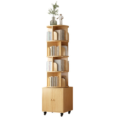 5-Tier Rotating Corner Bookshelf with Double Door Drawer, 360¡ã Revolving Wooden Home Storage Rack