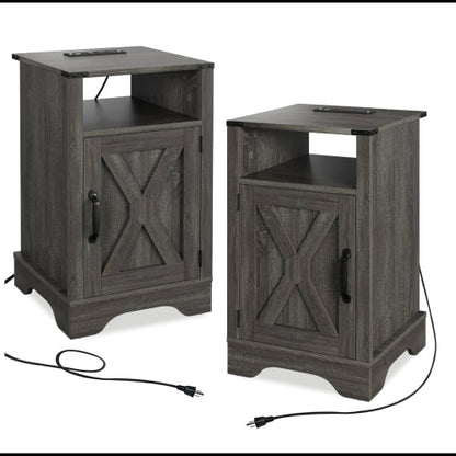 2-Pack 16inch Dark Grey Farmhouse Charging Nightstand