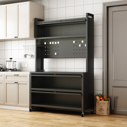 65'' Tall Kitchen Bakers Rack with Flip Door Cabinet, 5 Tier Multifunctional Microwave Stand Buffet, Coffee Bar, Quick Assembly, Gray