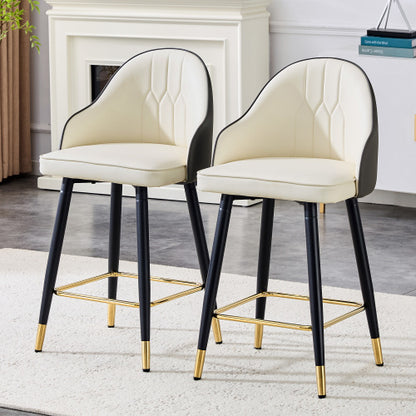 Set of 2 White & Dark Gray Splicing Colors PU Leather Bar Stools: 37.7inch High, 25inch Seat Height, Gold Accent Footrest, Ideal for Kitchen Island, Home Bar & Dining Area, Available in Light Gray, Black.