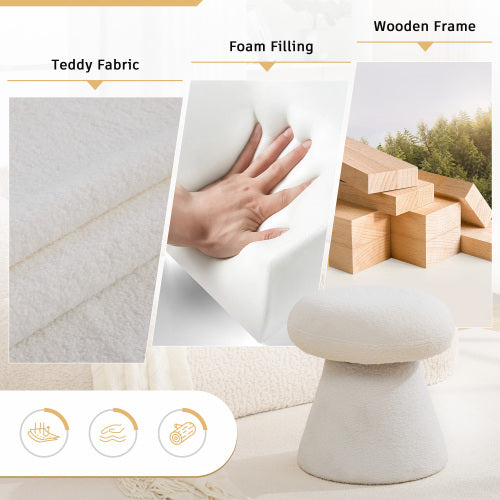 White Mushroom Shaped Rotating Ottoman, 360¡ã Swivel Upholstered Foot Stool, 250 LBS Capacity for Entryway & Bedroom
