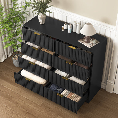 Modern 8 Drawers Dresser Chests for Bedroom,47.2" Wide Wood Chest of Drawers with Gold Metal Handle,Drawer Organizer for Bedroom,Living Room,Hallway and Entryway,Black