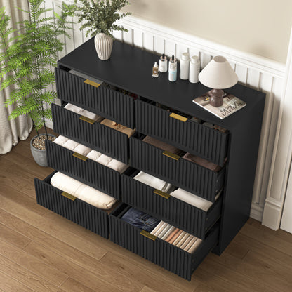 Modern 8 Drawers Dresser Chests for Bedroom,47.2" Wide Wood Chest of Drawers with Gold Metal Handle,Drawer Organizer for Bedroom,Living Room,Hallway and Entryway,Black