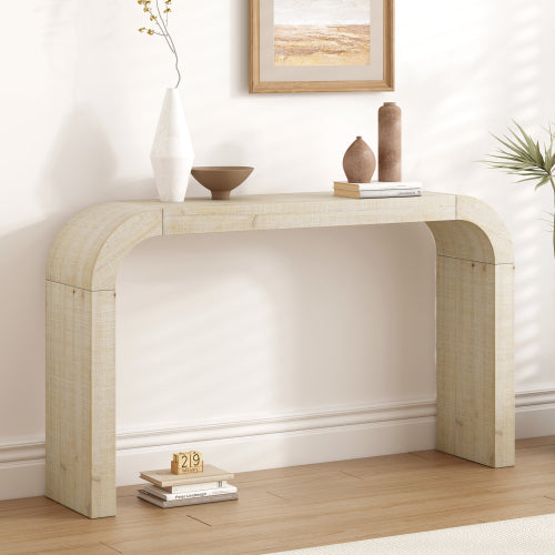 52 inch Wood Console Table with Curved Edge, Natural Texture, Perfect for Entryways and Living Rooms