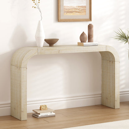 52 inch Wood Console Table with Curved Edge, Natural Texture, Perfect for Entryways and Living Rooms
