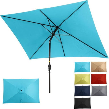 6.5 x 10 ft Turquoise Rectangular Patio Umbrella with Crank, Tilt, Polyester UV-Resistant Canopy for Pool, Backyard & Patio (Without base)