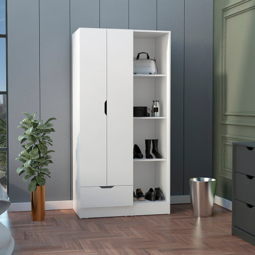 Armoire with 4-Tier Storage Shelves and 1 Drawer White
