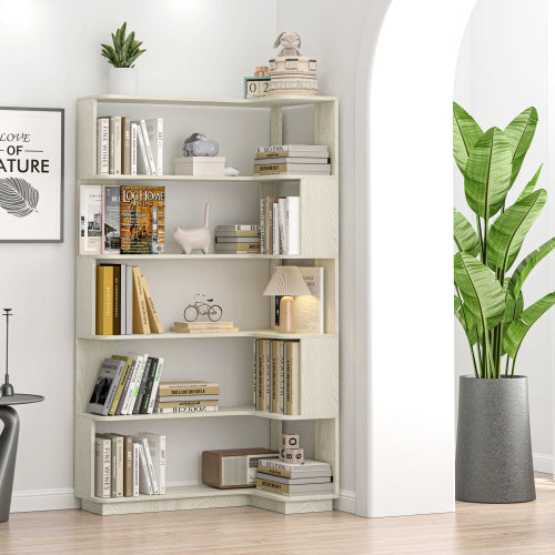 90cm Corner Bookshelf with Anti-Drop Panel and Open Shelves