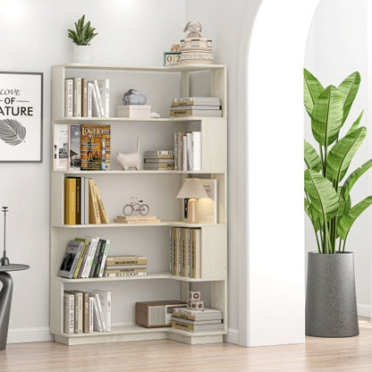 90cm Corner Bookshelf with Anti-Drop Panel and Open Shelves