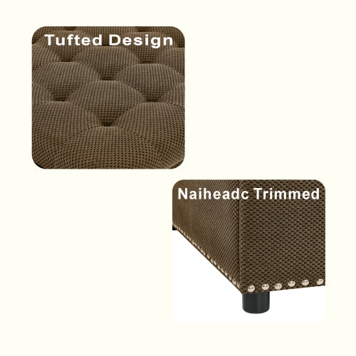 Dark Brown Tufted Square Storage Ottoman with Nailhead Trim, Upholstered Accent Foot Stool