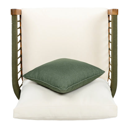 Acacia Wood Outdoor Club Chair with Handwoven Rope Accents & Curved Backrest - Water-Resistant Boho Patio Lounge Chair with Removable Cushions for Porch, Garden