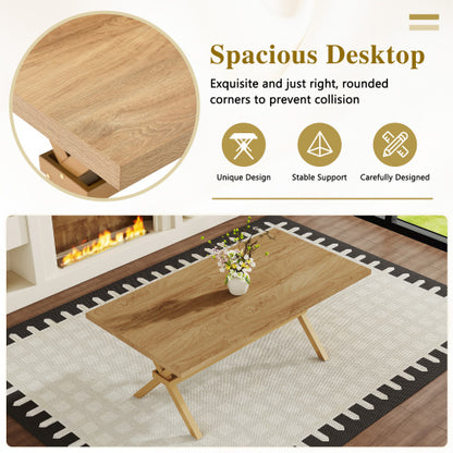 Light Wood Grain MDF Dining Table with X-Shaped Metal Bracket