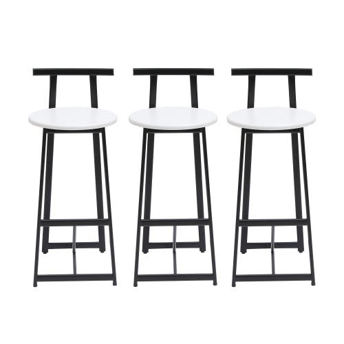 Bar Stools Kitchen Island Bar Chairs Set of 3 Metal Counter Barstools with Backrest for Dining Pub Room (Black & White)