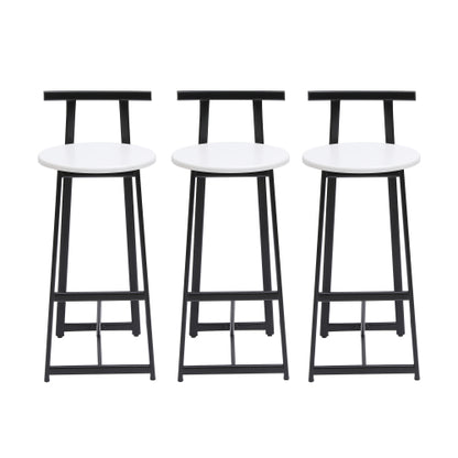 Bar Stools Kitchen Island Bar Chairs Set of 3 Metal Counter Barstools with Backrest for Dining Pub Room (Black & White)