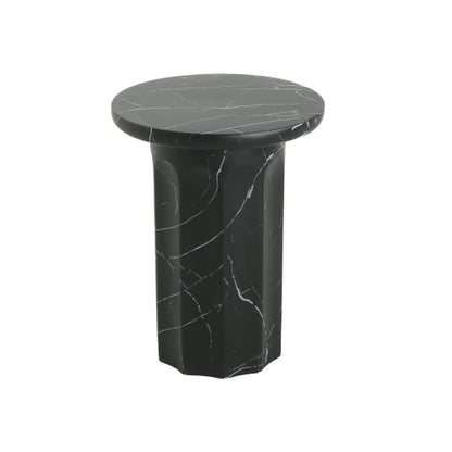 Outdoor Lightweight Concrete Black Marble Effect Side Table,Living Room Mgo End Table