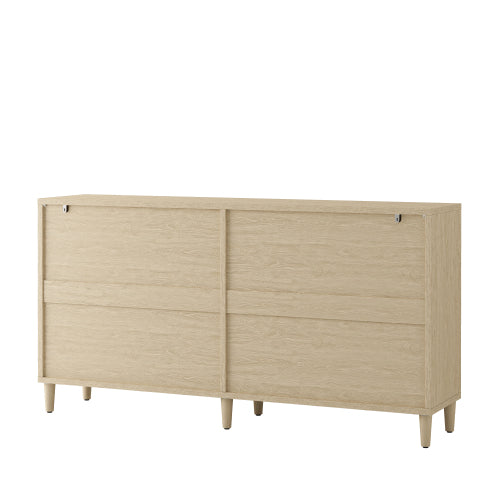 70 Inch Natural Rattan 4-Door Sideboard Adjustable Shelf Storage Cabinet With Solid Wood Legs Easy Assembly